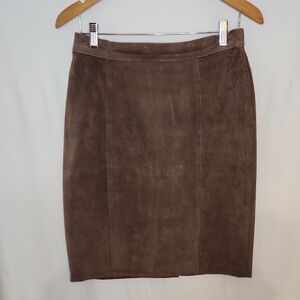 Vintage Brown Suede Knee Length Skirt Size 12